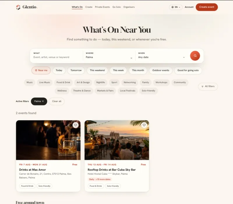 The live Glentio.com homepage